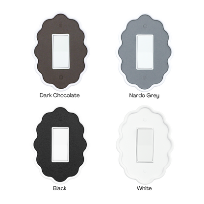 Wavy Oval 3D Wall Plate color palette — walnut brown, gray, black and white