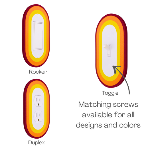 Oval Colored wall plate in yellow tones available in rocker, toggle, and duplex switch types