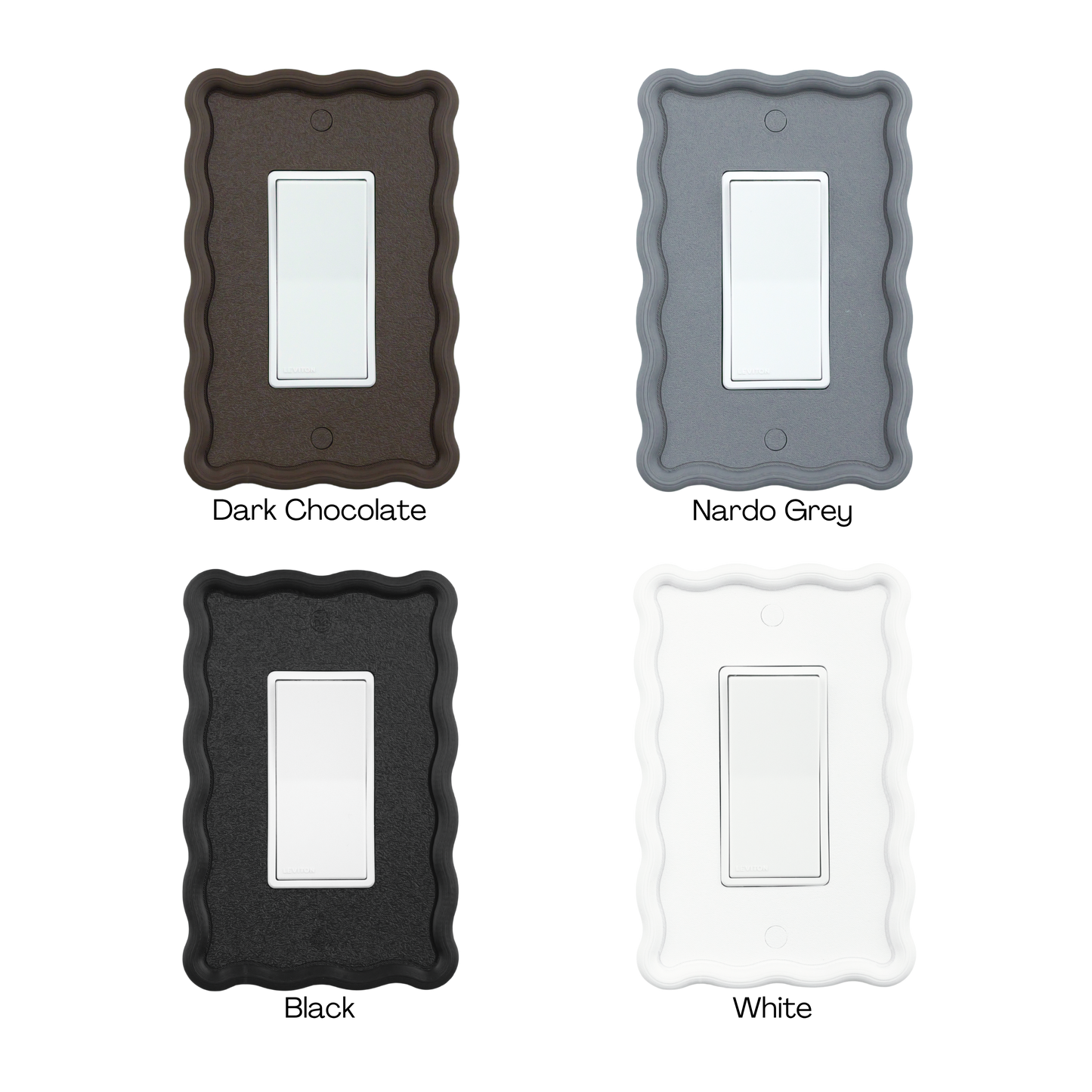 Wavy Rectangle 3D Wall Plate color options: dark brown, gray, black, white