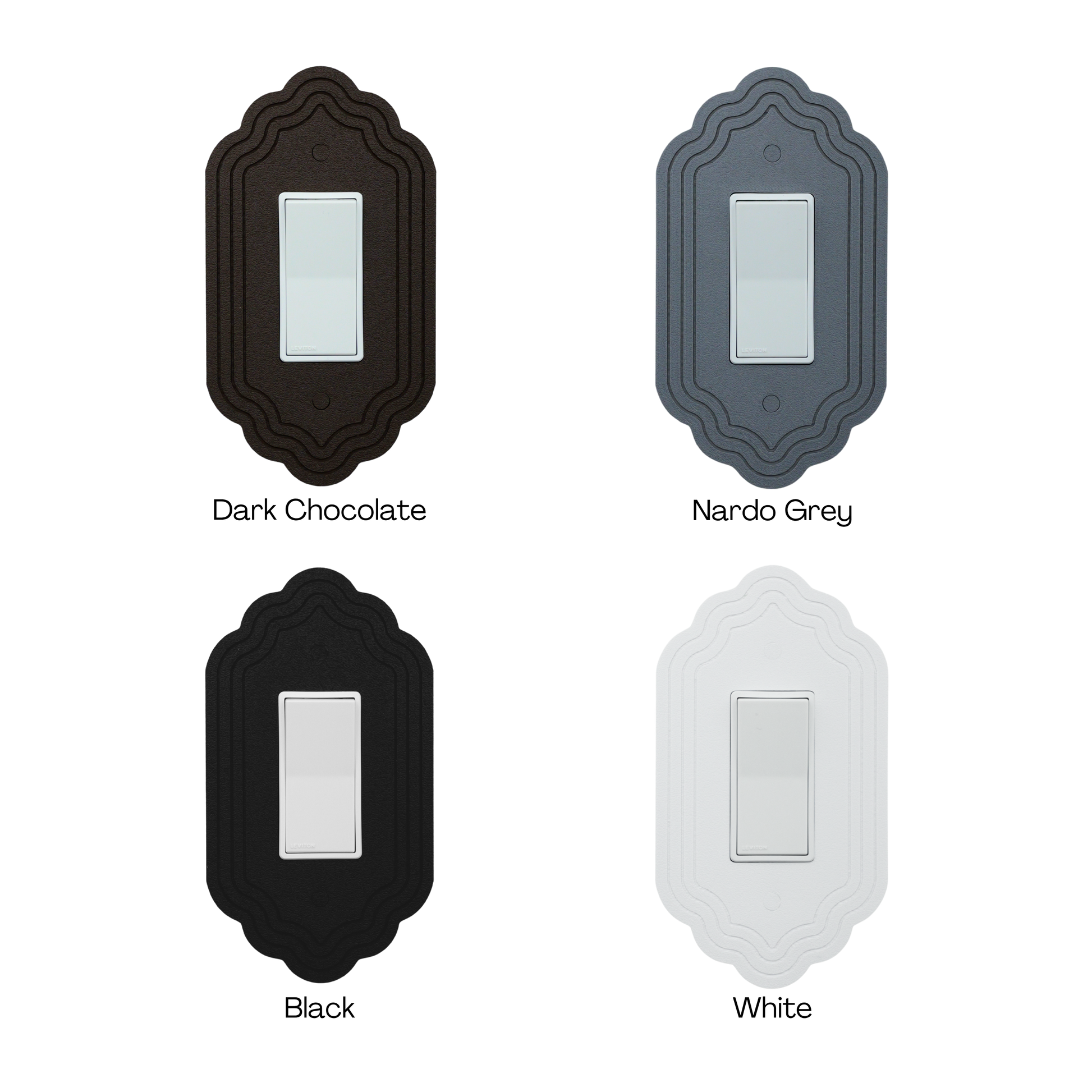 Vintage 3 Lines Wall Plate color palette — walnut brown, gray, black and white