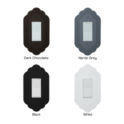 Vintage 3 Lines Wall Plate color palette — walnut brown, gray, black and white