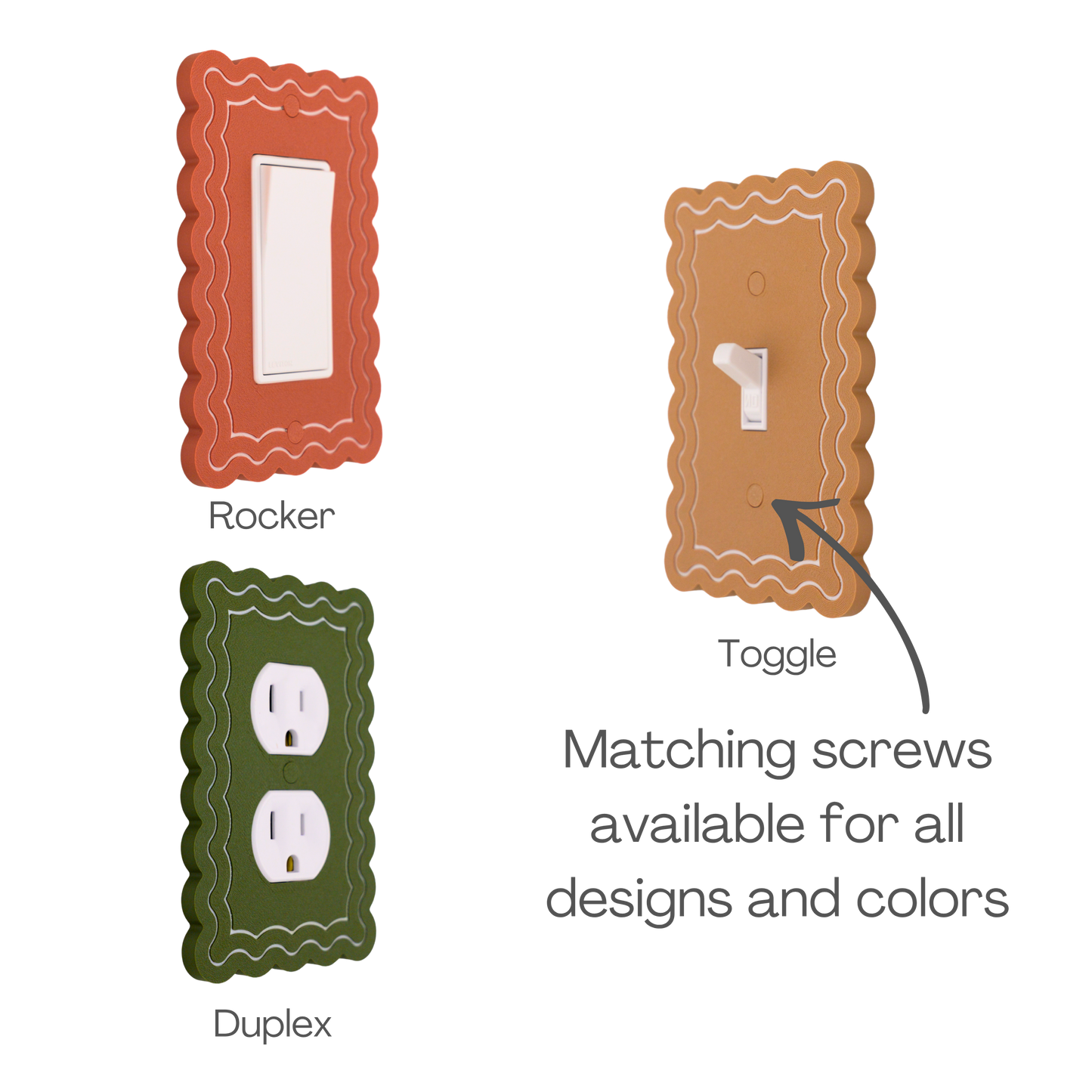 Scalloped Rectangle 2 Rows wall plate types — rocker, toggle, and duplex outlet options
