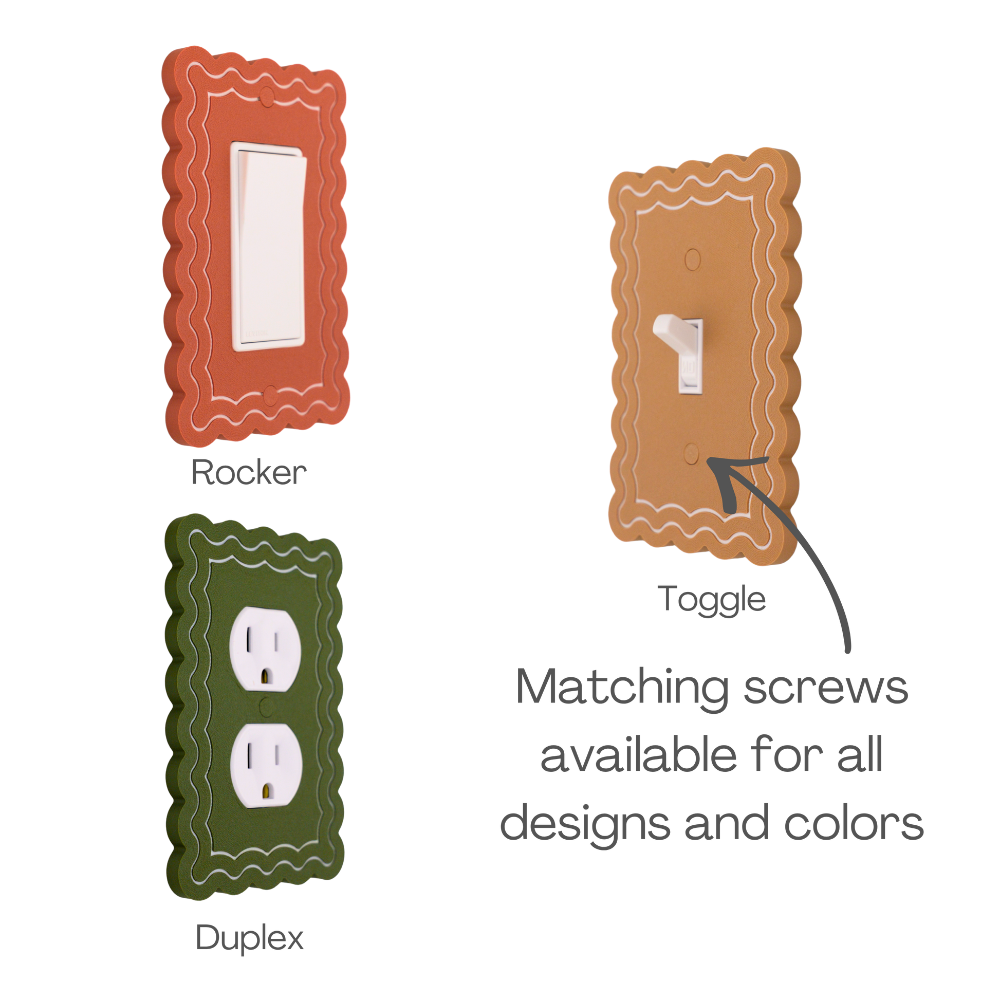 Scalloped Rectangle 2 Rows wall plate types — rocker, toggle, and duplex outlet options