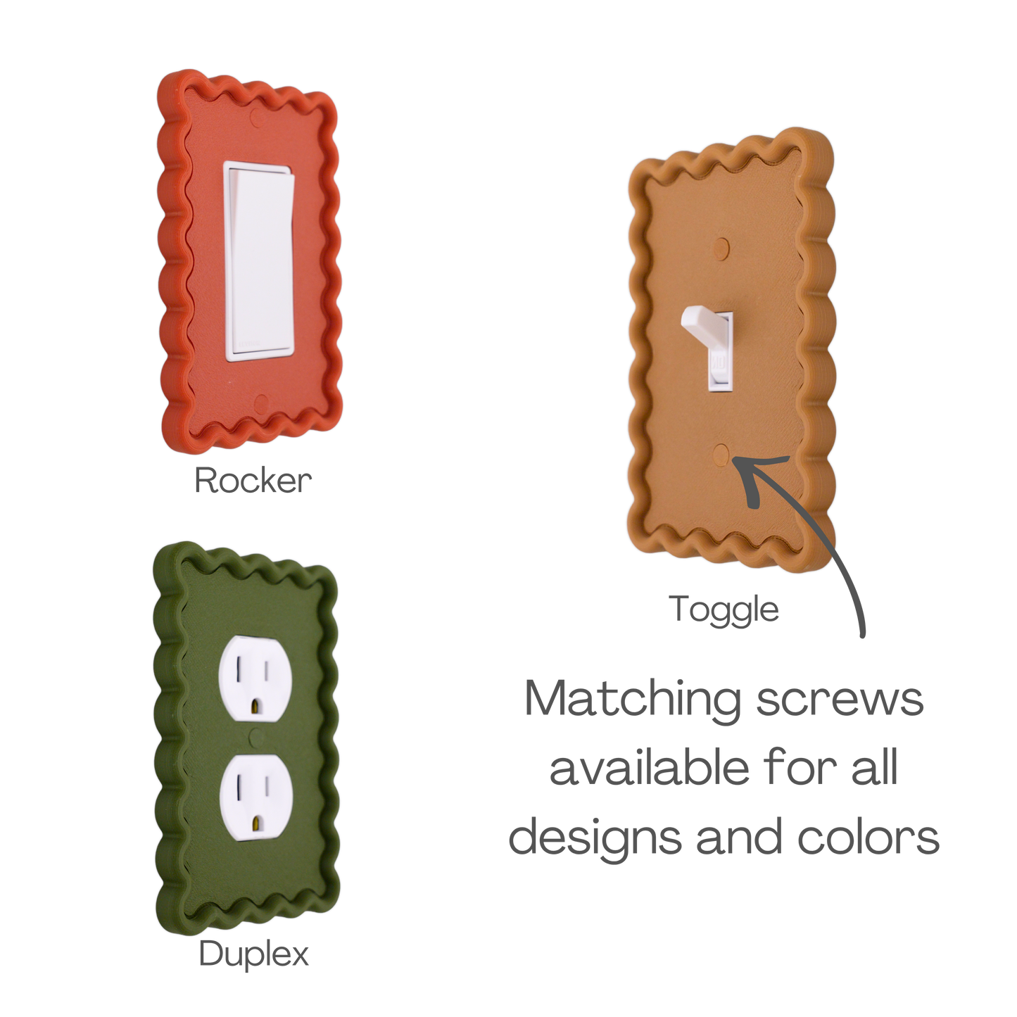 Scalloped Rectangle 3D Wall Plate available as rocker, toggle and duplex outlet styles