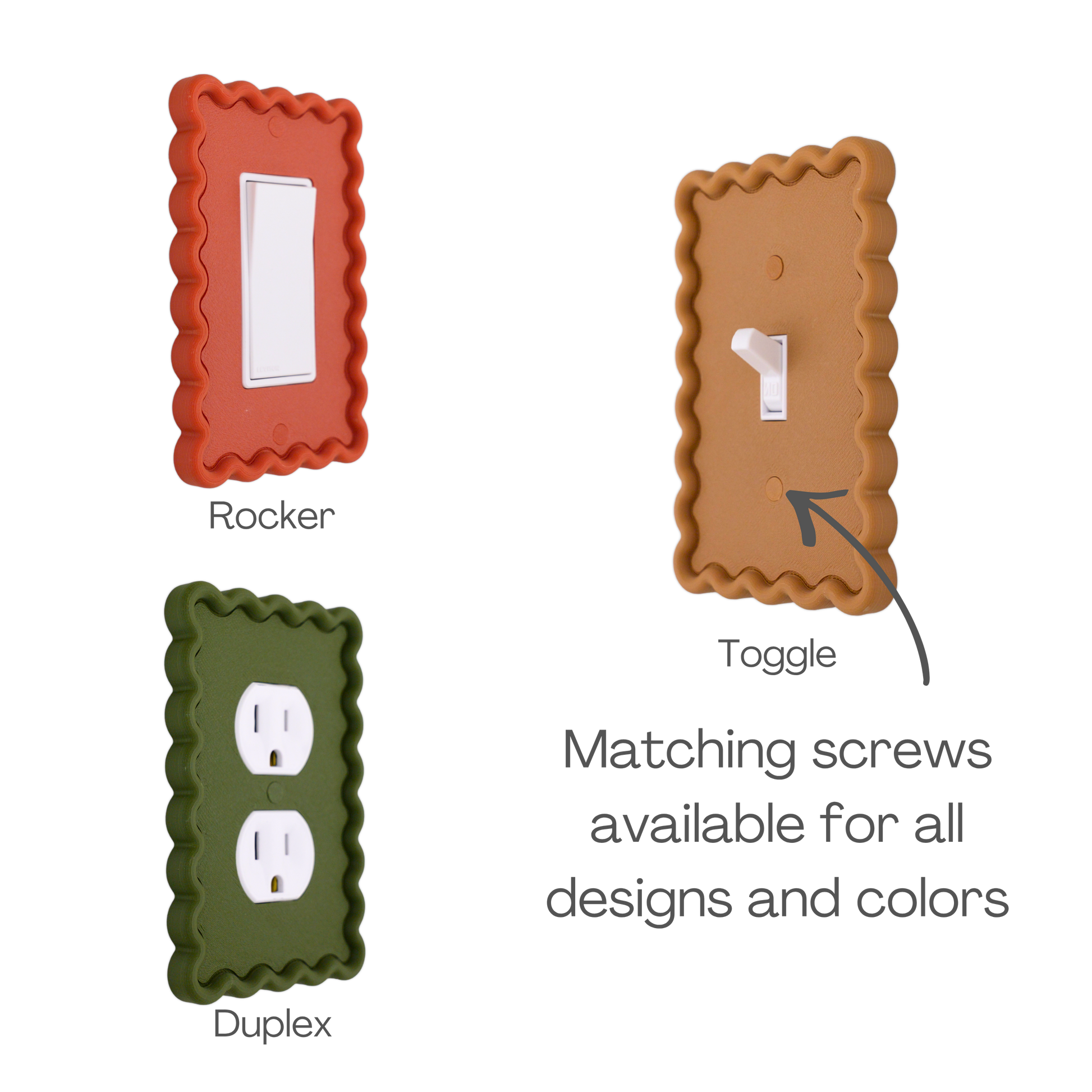 Scalloped Rectangle 3D Wall Plate available as rocker, toggle and duplex outlet styles