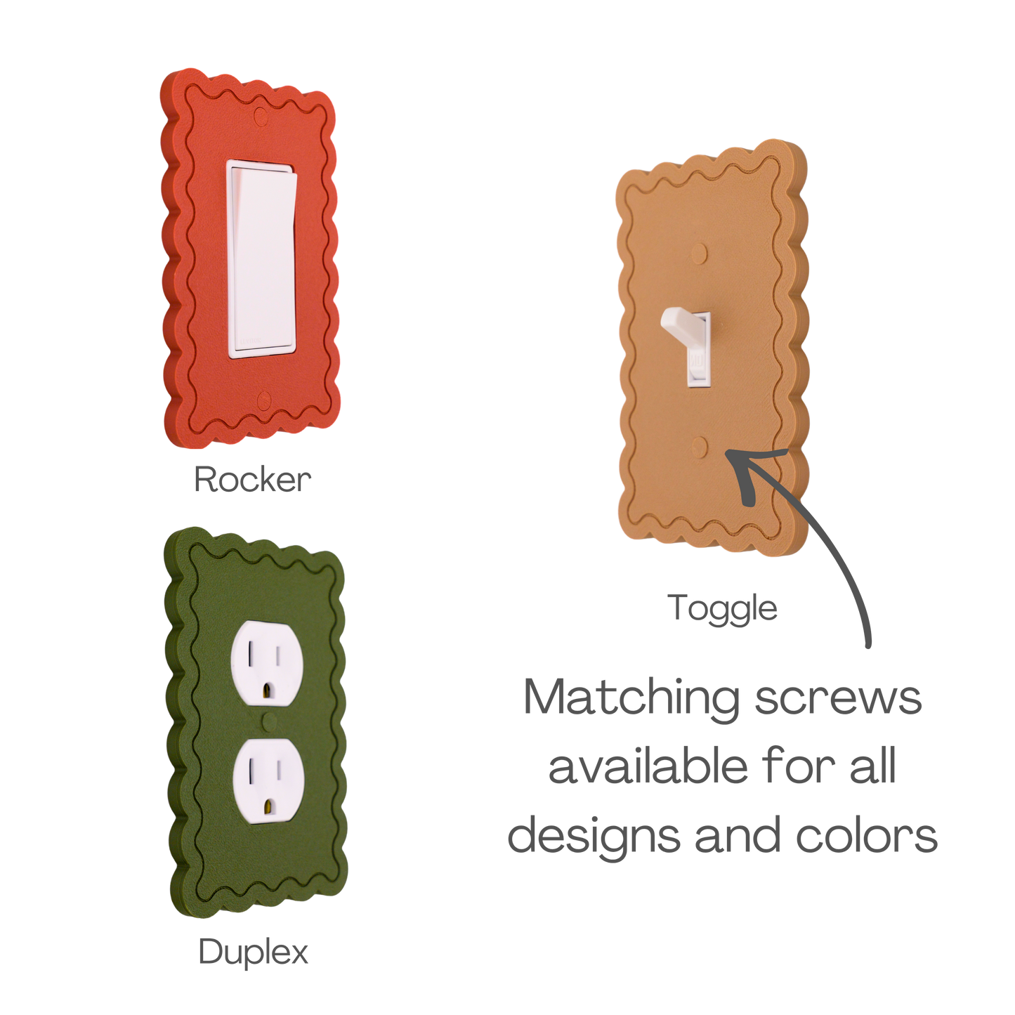Scalloped Rectangle 1 Row wall plate types — rocker, toggle, and duplex outlet options