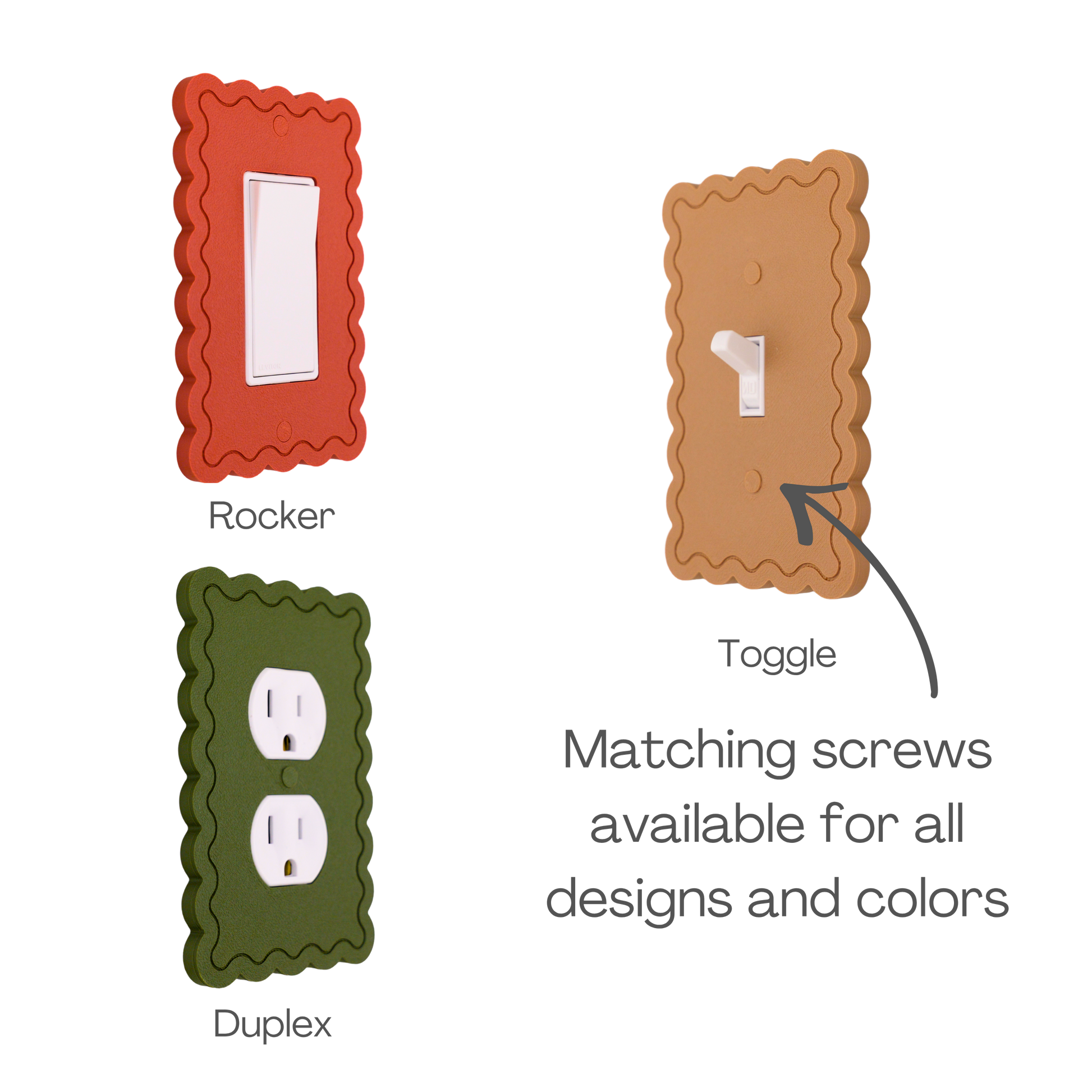 Scalloped Rectangle 1 Row wall plate types — rocker, toggle, and duplex outlet options