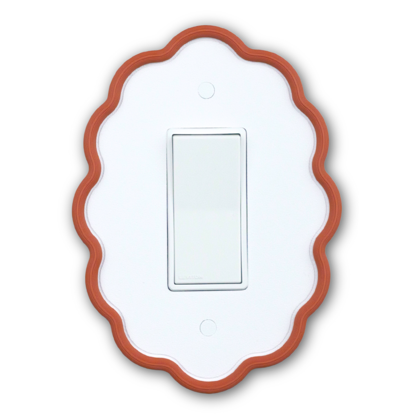Wavy Oval 3D Wall Plate with terracotta custom frame and white center — single rocker switch