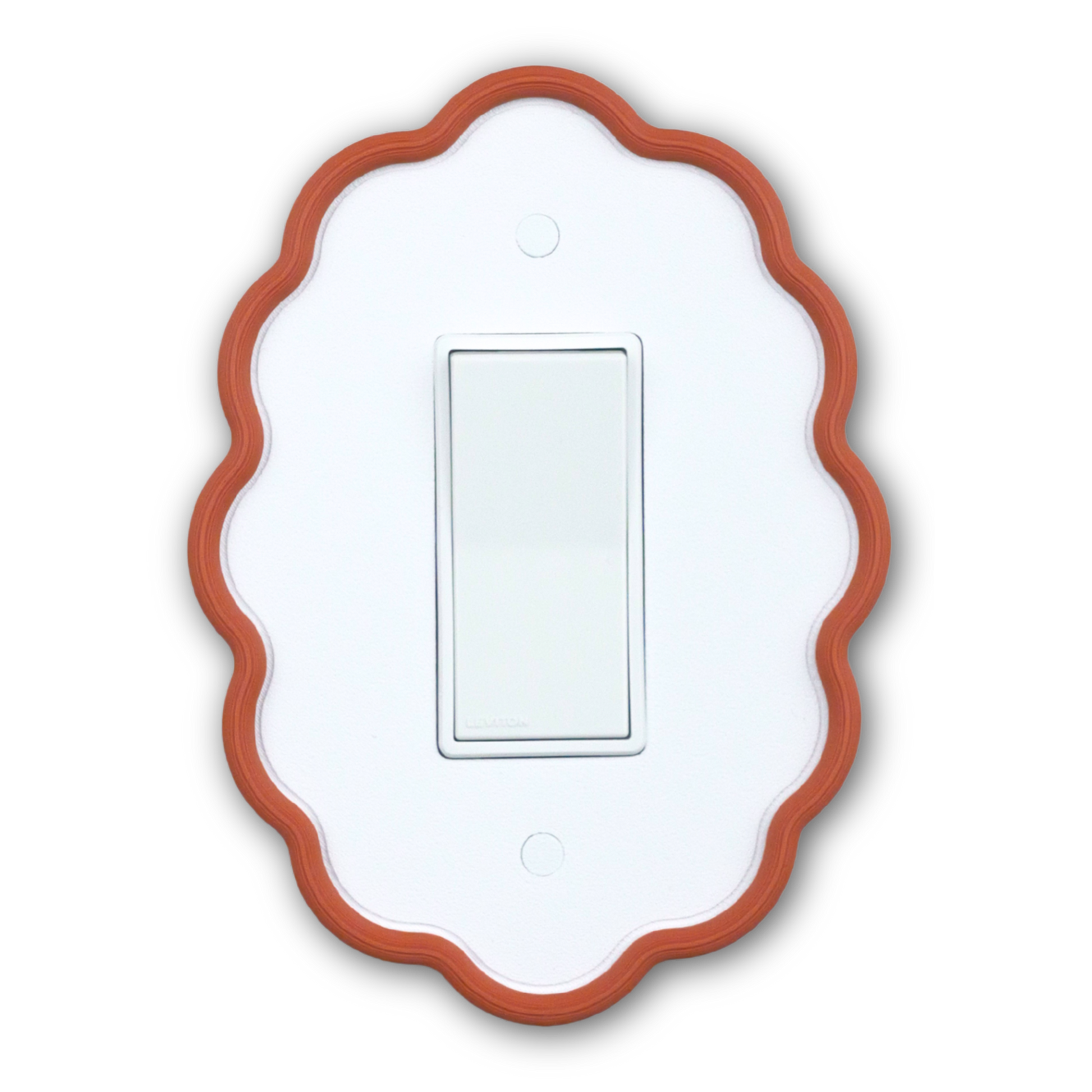 Wavy Oval 3D Wall Plate with terracotta custom frame and white center — single rocker switch