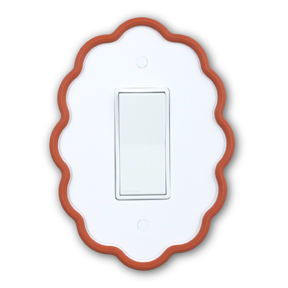 Wavy Oval 3D Wall Plate with terracotta custom frame and white center — single rocker switch