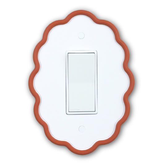 Wavy Oval 3D Wall Plate with terracotta custom frame and white center — single rocker switch