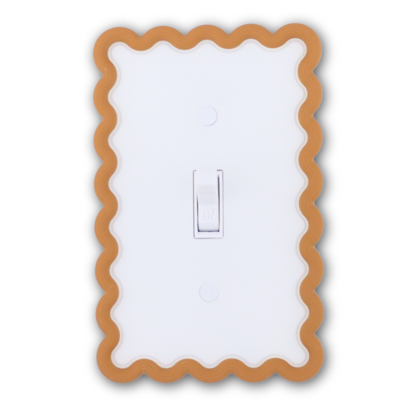 Scalloped Rectangle 3D Wall Plate with caramel custom frame and white center — single toggle switch
