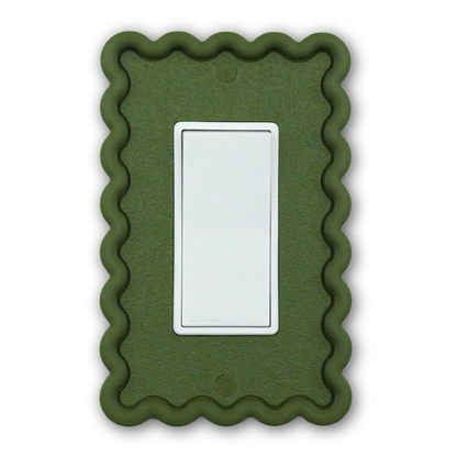 Scalloped Rectangle 3D Wall Plate in olive green — single rocker switch