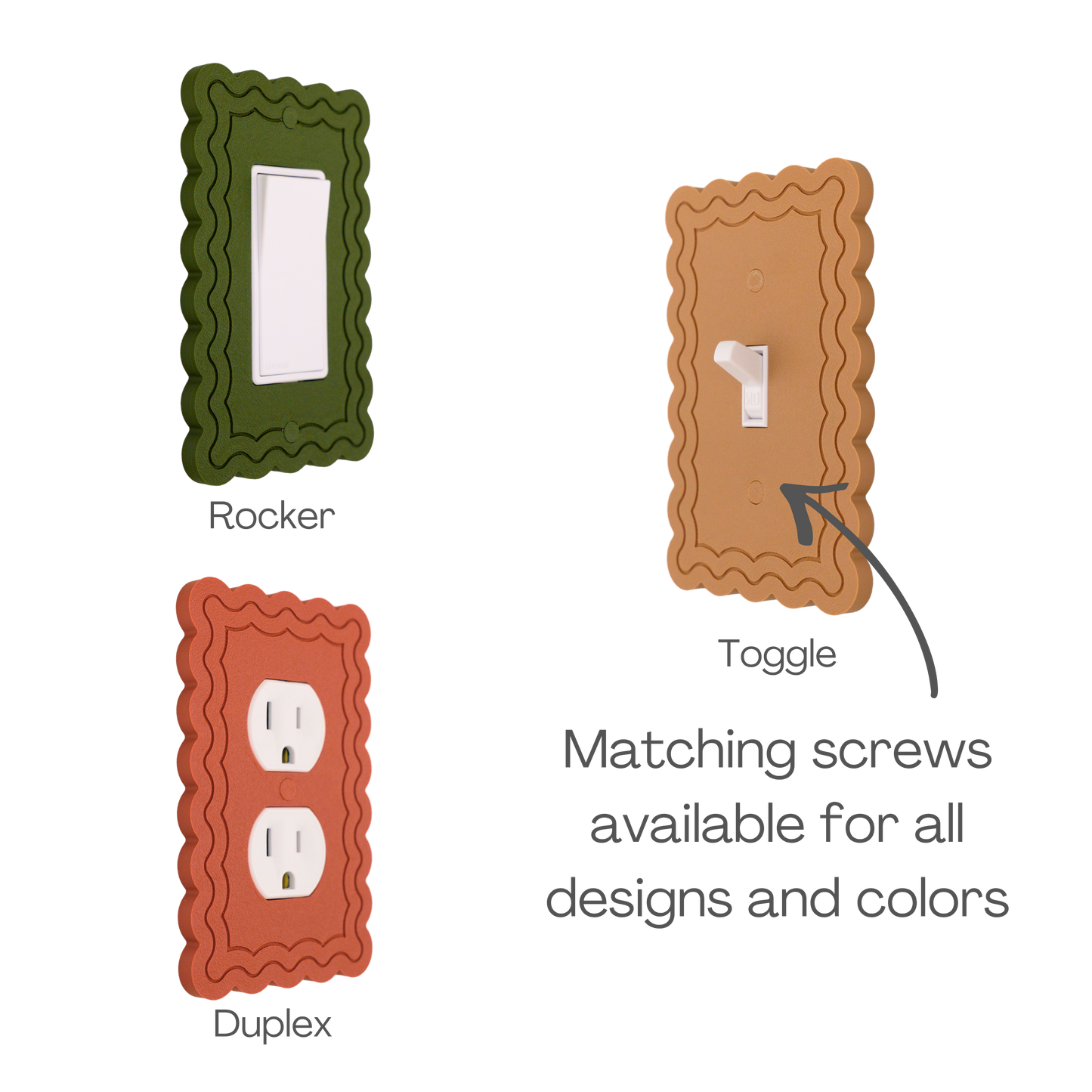 Scalloped Rectangle 2 Rows wall plate types — rocker, toggle, and duplex outlet options